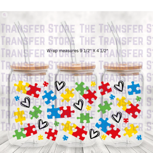 Autism Puzzel Piece UV DTF Cup Wrap 16oz
