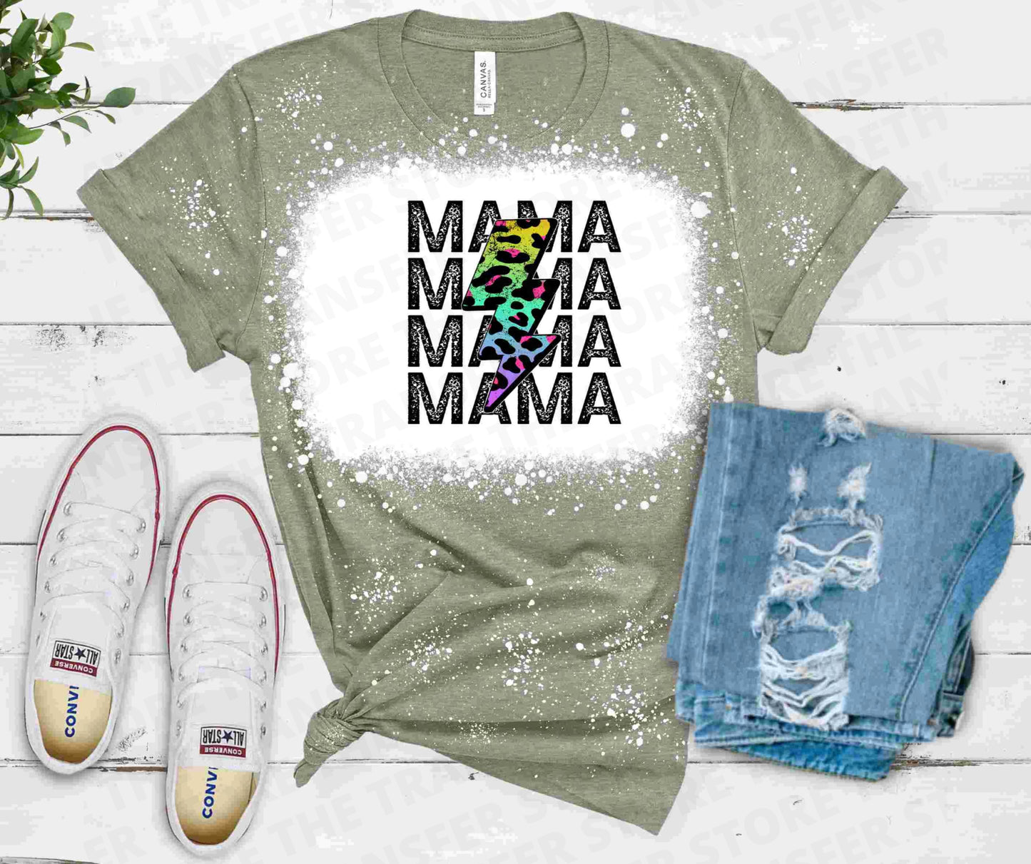 Stacked Mama with Rainbow Leopard Lightning Bolt