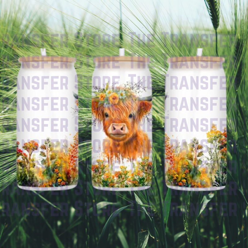 Highland Cow Sunflower UV DTF Cup Wrap 16oz