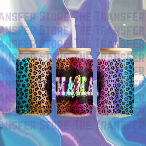 Lightning Leopard Mama UV DTF Cup Wrap 16oz