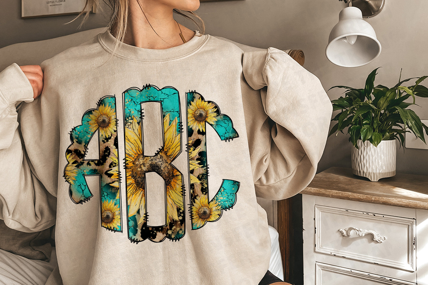 Teal Sunflower Monogram