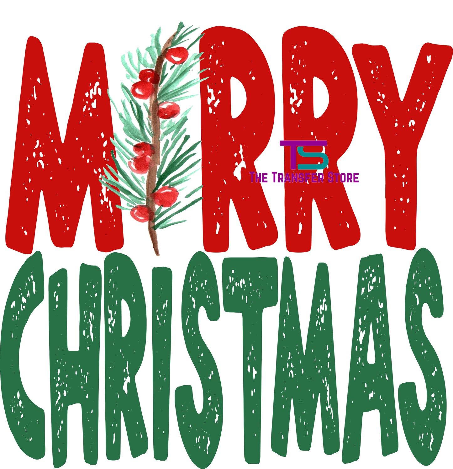 Merry Christmas with Holly Distressed transfer