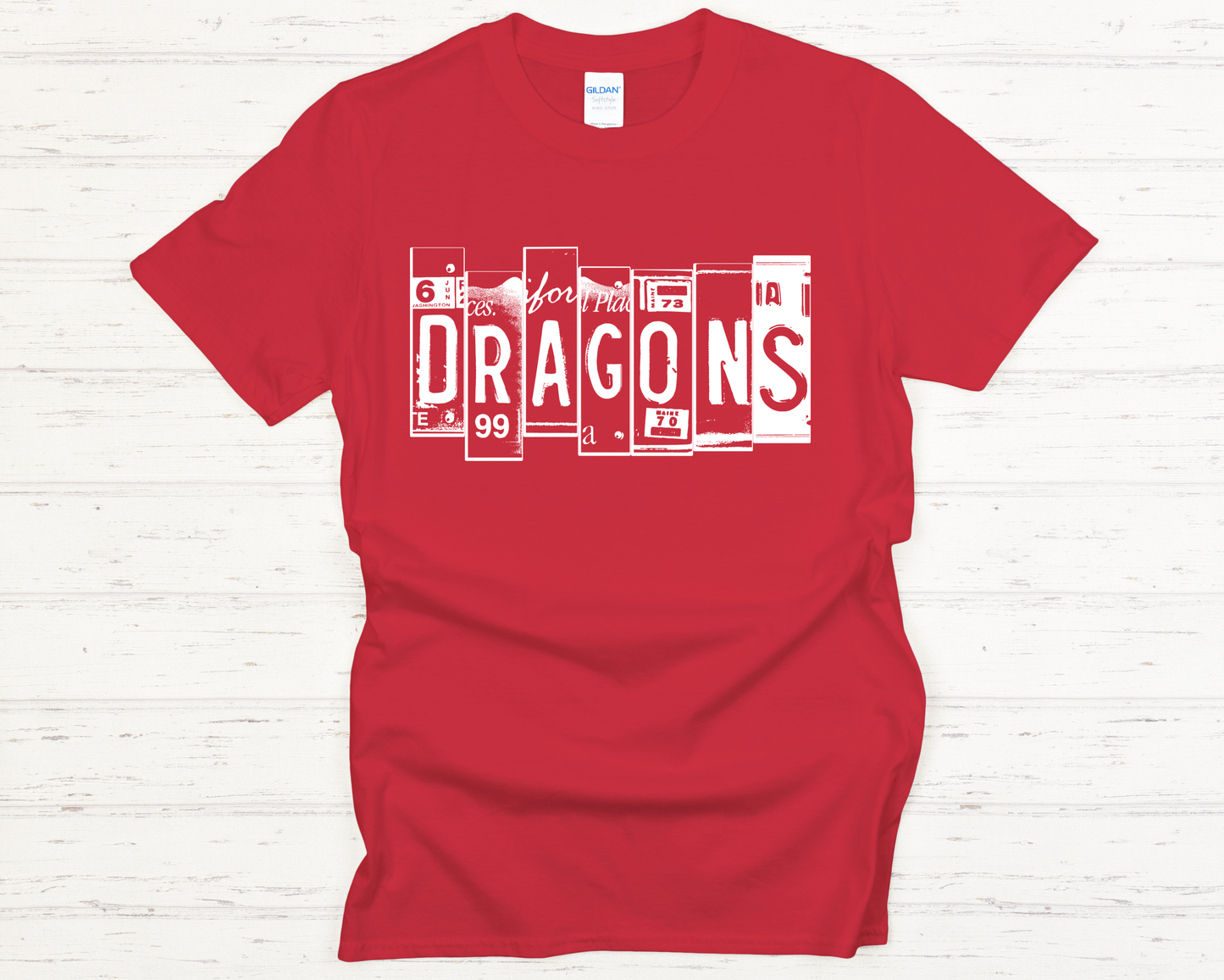 Dragons License Plate Printed T-Shirt- Size M