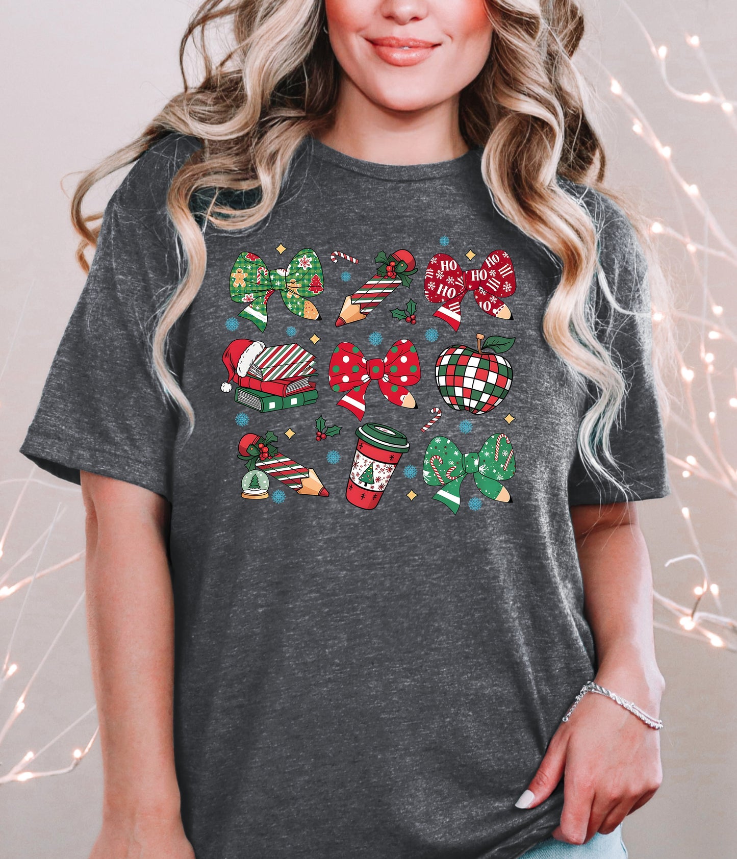 TEACHER COQUETTE CHRISTMAS TREE - DARK HEATHER GREY