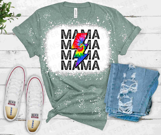 Stacked Mama with Tie Dye Lightning Bolt