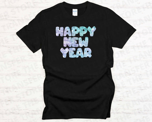 Happy New Year Bling Printed T-Shirt- Size XL