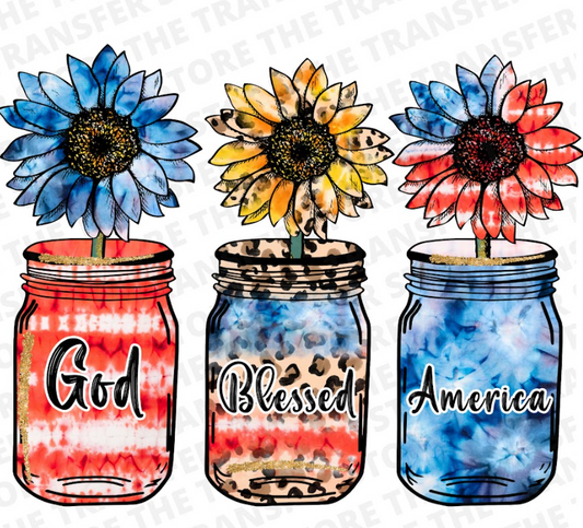 God Bless America Tie Dye Mason Jars