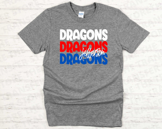 Dragons Stacked Printed T-Shirt- Size Youth M